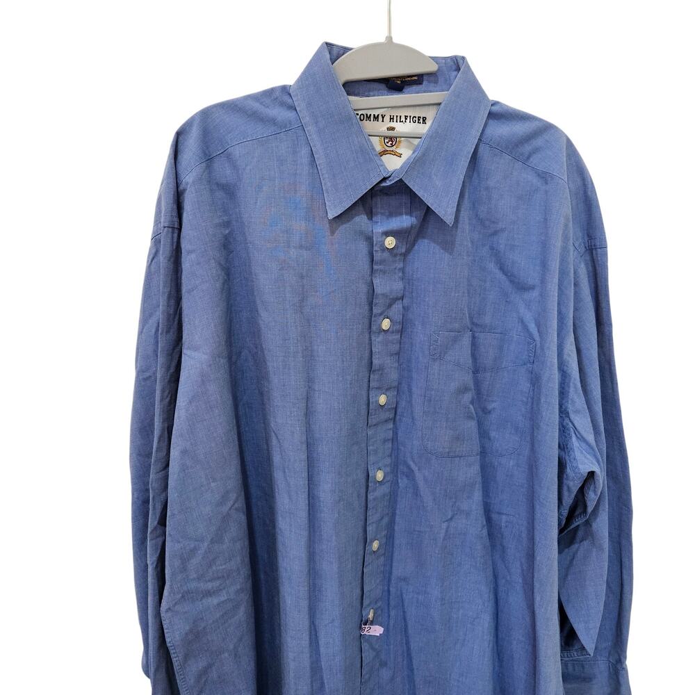 Men's Vintage 1990 Long Sleeve Tommy Hilfiger Dress Shirt Size 18, 34-35